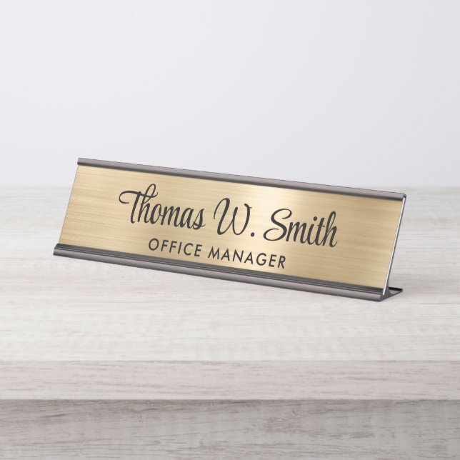 Modern Script Professional Gold Desk Name Plate (Front)