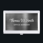 Modern Script Professional Silver Grey Business Card Holder<br><div class="desc">Modern professional brushed dark silver grey business card case with your name in a stylish bold white script. Add your job title in simple white typography.</div>