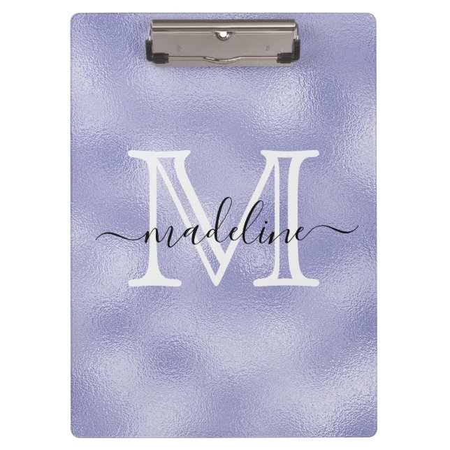 Modern Script Purple Foil Monogram Clipboard (Front)