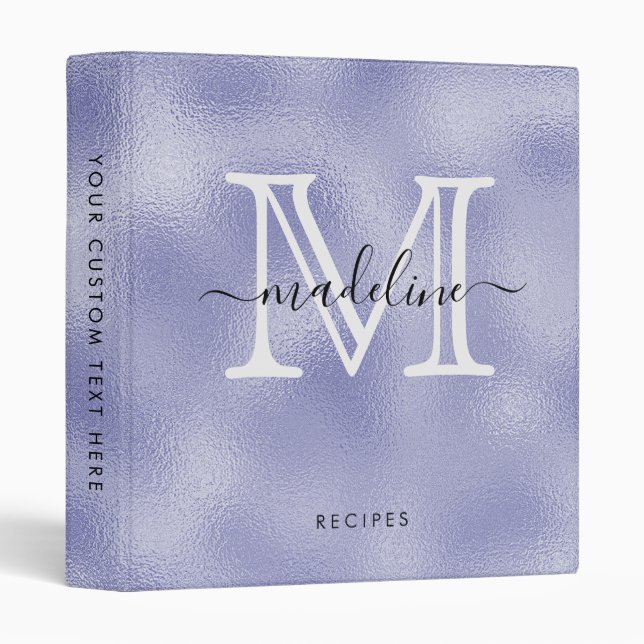 Modern Script Purple Foil Monogram Kitchen Binder (Front/Spine)
