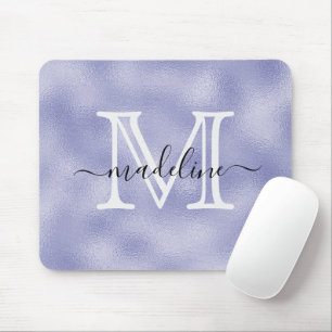Modern Script Purple Foil Monogram Mouse Pad