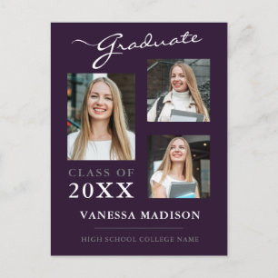 Modern Script Purple Graduate Announcement Postcard