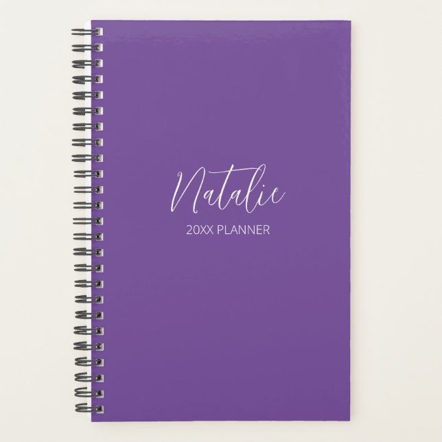 Modern Script Purple Personalized Planner (Front)