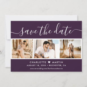 Modern Script Purple Wedding 4 Photo Save The Date