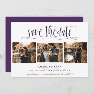 Modern Script Purple Wedding Photo Save The Date