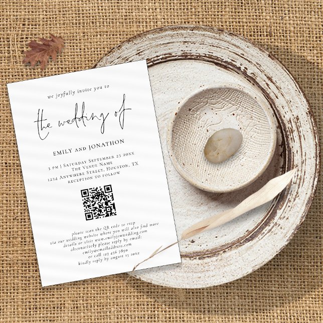 Modern Script QR Code Any Colour Wedding Invitation (Creator Uploaded)