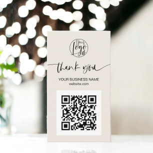 Modern script QR code black ivory order thank you Business Card