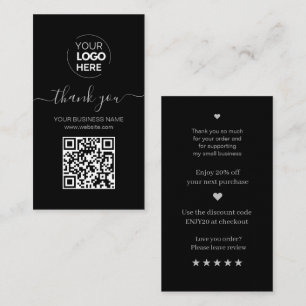 Modern Script QR Code Black Order Thank You Business Card