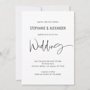 Modern Script QR Code Black White Wedding  Invitation