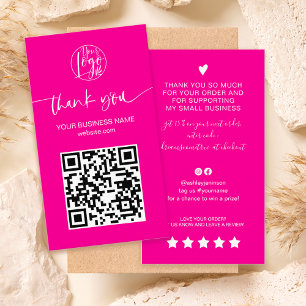 Modern script QR code hot pink order thank you Business Card