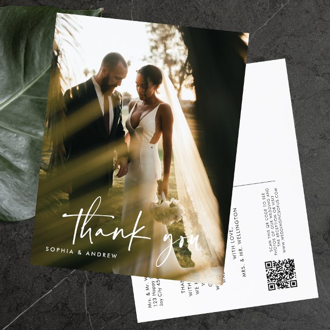 Modern Script QR Code Photo Gallery Wedding Postcard (Creator Uploaded)