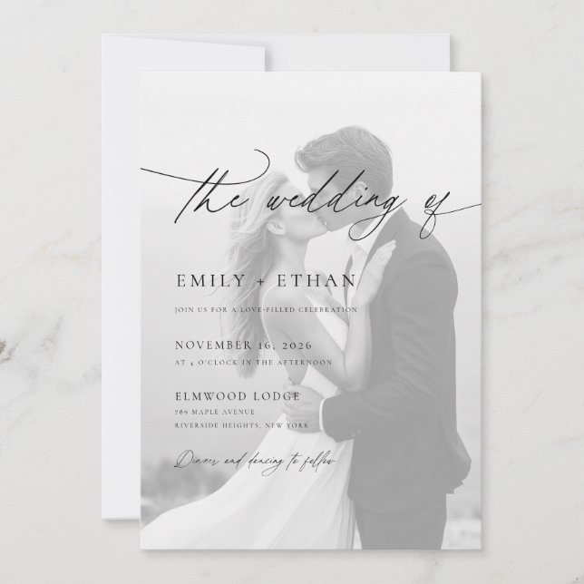 Modern Script QR Code Photo Wedding Invitation (Front)