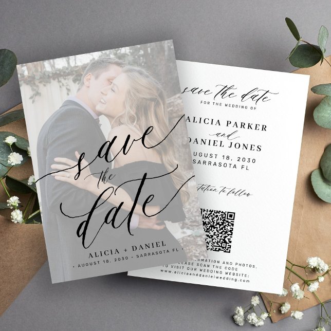 Modern script qr code photo wedding save the date (Creator Uploaded)