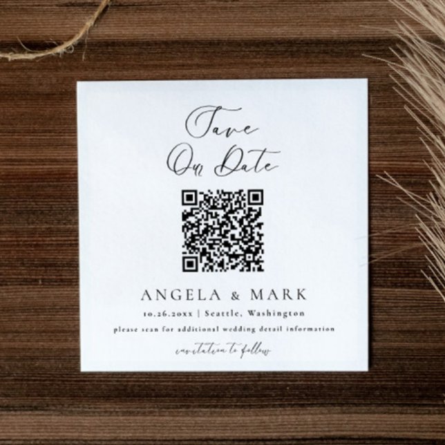Modern Script QR Code Save The Date Enclosure Card (Creator Uploaded)