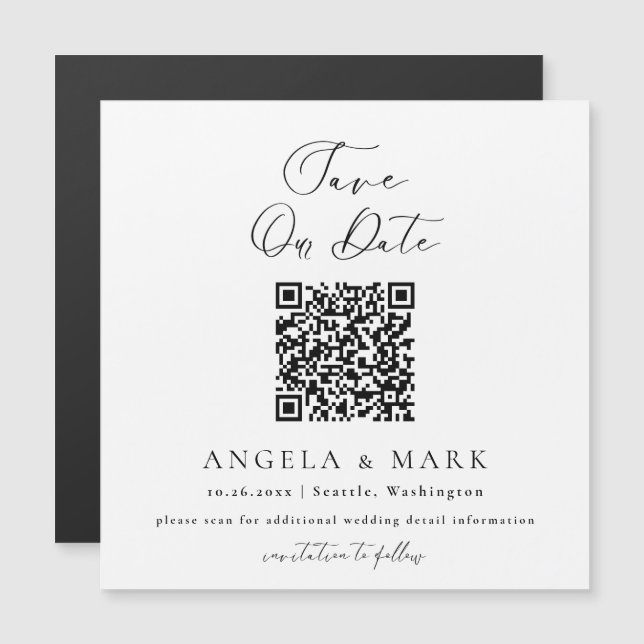 Modern Script QR Code Save The Date Magnet (Front/Back)
