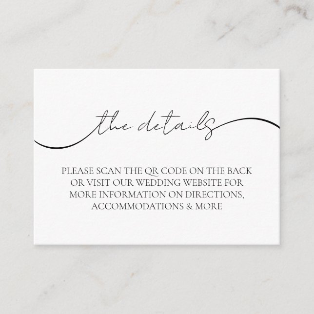 Modern Script QR Code Wedding Details Enclosure Card (Front)