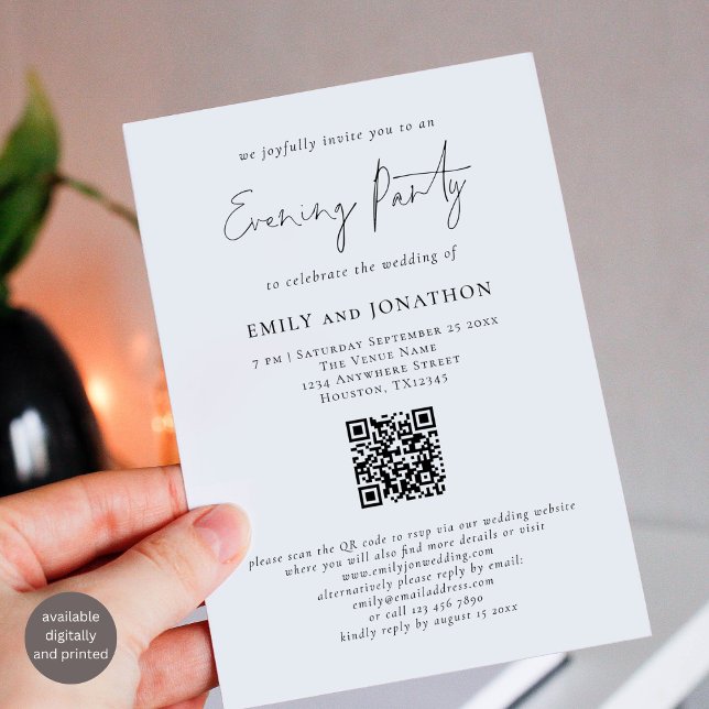 Modern Script QR Code Wedding Evening Party Invitation (Creator Uploaded)