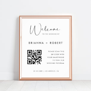 Modern Script QR Code Wedding Program Welcome Sign