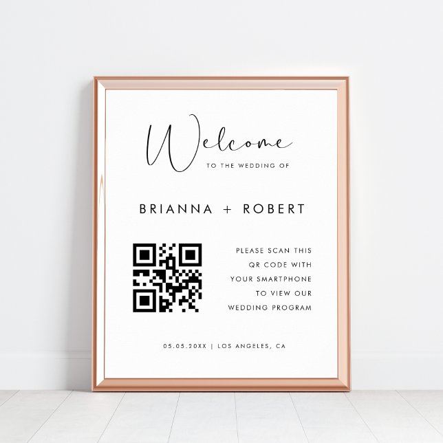 Modern Script QR Code Wedding Program Welcome Sign (Creator Uploaded)