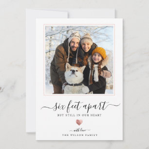 Modern Script Quarantine Rose Gold Heart Six Feet Holiday Card