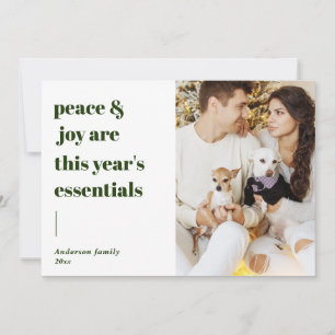 modern script quote peace and joy holiday photo card