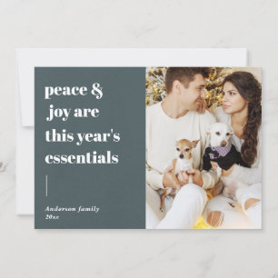 modern script quote peace and joy holiday photo card