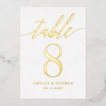 Modern Script REAL FOIL Table Number Card<br><div class="desc">Add a touch of shimmering elegance to your special day with real foil table number cards. Visit our website at www.berryberrysweet.com for stylish stationery designs and personalized gifts.</div>