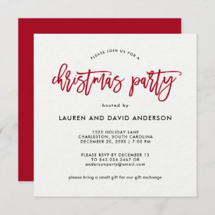 Modern Script   Red and White Christmas Party Invitation