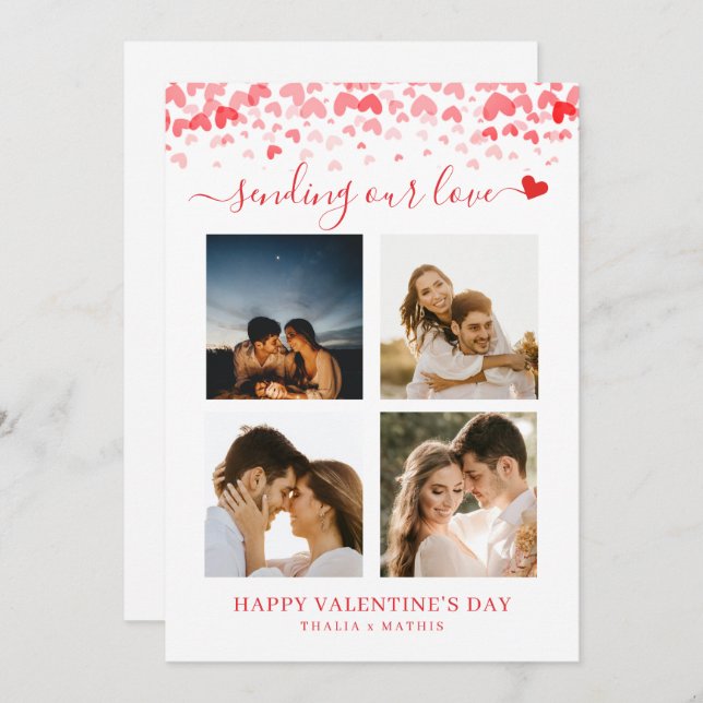 Modern Script Red Heart Valentine's Card Photo (Front/Back)