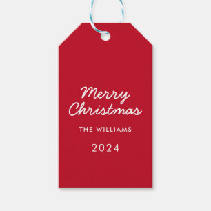 Modern Script Red Merry Christmas Custom Gift Tags