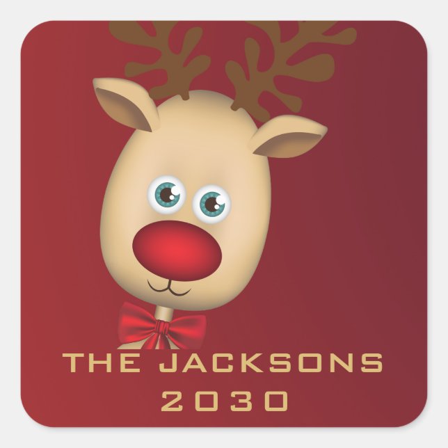 Modern Script Red Merry Christmas Custom Square  Sticker (Front)