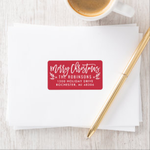 Modern Script Red Merry Christmas Return Address Label