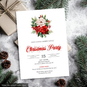 Modern Script Red Poinsettia Floral Christmas  Invitation