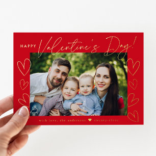 Modern Script Red Valentine's Day Photo Foil Holiday Card