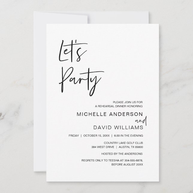 Modern Script, Rehearsal Dinner and Party Invitati Invitation (Front)