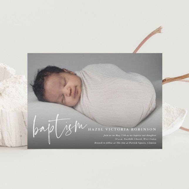 Modern Script Religious Baptism & Christening Magnetic Invitation (Creator Uploaded)
