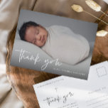 Modern Script Religious Baptism Thank You Postcard<br><div class="desc">This budget friendly Modern Script Baby Photo Baptism thank you card features a beautiful full bleed horizontal photo and hand lettered thank you script and minimal editable text. Click the edit button to customize this design.</div>
