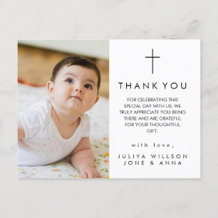 Modern Script Religious Photo Baptism Thank You Postcard