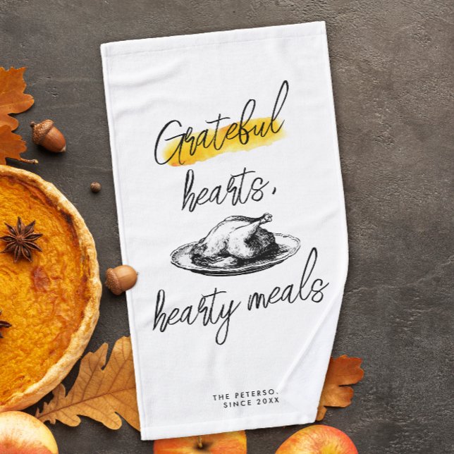 Modern Script Retro Turkey Grateful Thanksgiving   Hand Towel (Creator Uploaded)