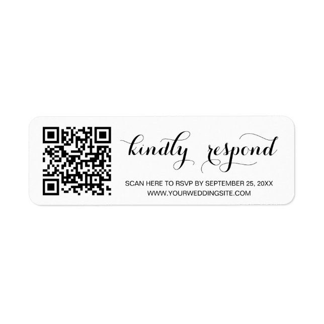 Modern Script Return Label RSVP QR Code (Front)