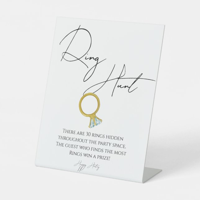 Modern script ring hunt bridal shower game sign  (Front)