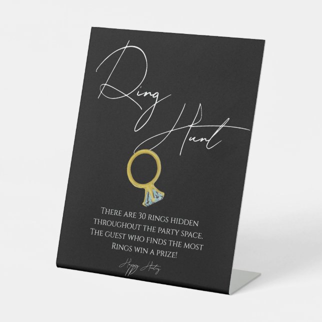 Modern script ring hunt bridal shower game sign  (Front)