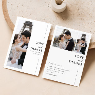 Modern Script Romantic 3 Photo Wedding Thank You Card