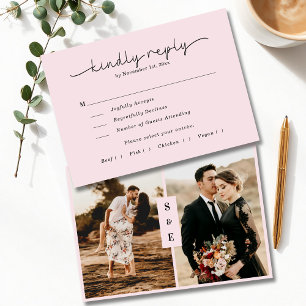 Modern Script Romantic Blush Pink Photo Wedding RSVP Card