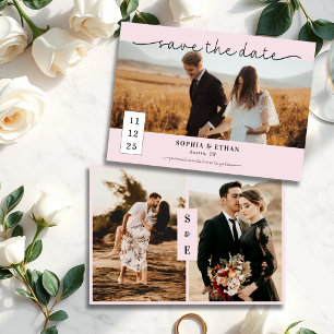 Modern Script Romantic Blush Pink Photo Wedding Save The Date