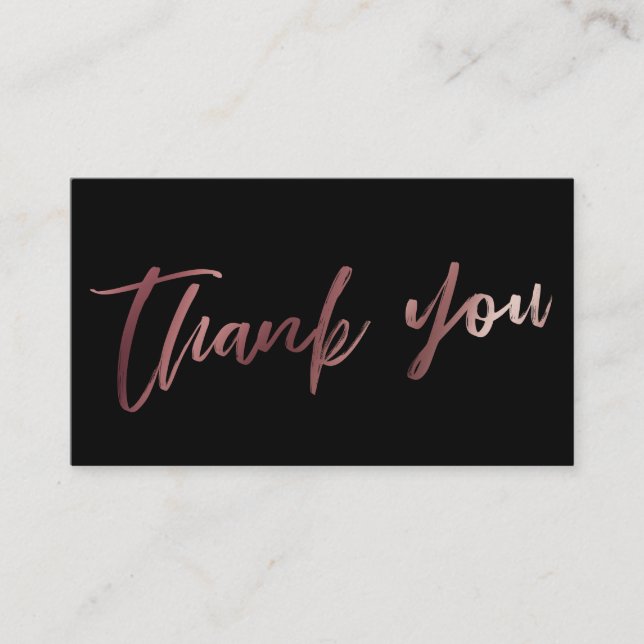 Modern Script Rose Gold on Black Thank You Insert (Front)