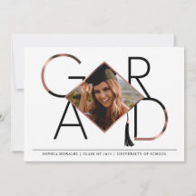 Modern Script Rose Gold Tassel Grad Photo Collage