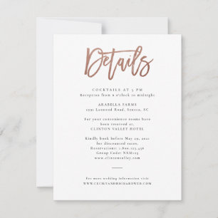 Modern Script Rose Gold Wedding Details Card