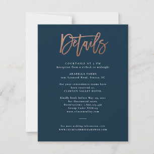 Modern Script Rose Gold Wedding Details Invitation