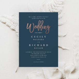 Modern Script Rose Gold Wedding Invitation